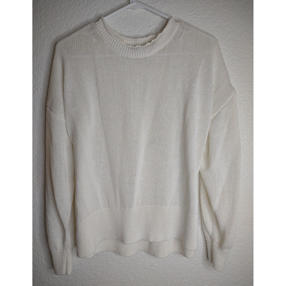 J Crew Knit Sweater White Pullover Crewneck Drop Shoulder Minimalist Cozy Winter